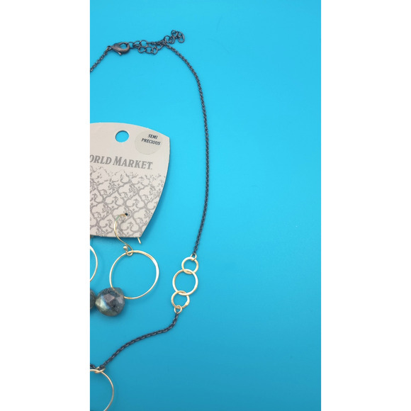 World Market Semi Precious Stones Necklace Earring Set Green - Picture 5 of 10